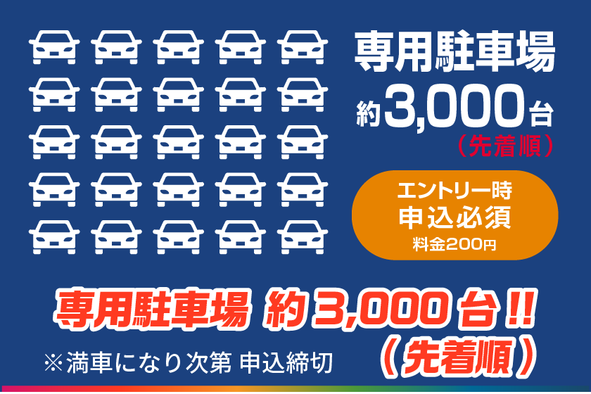 無料駐車場 約3,000台（先着順）
